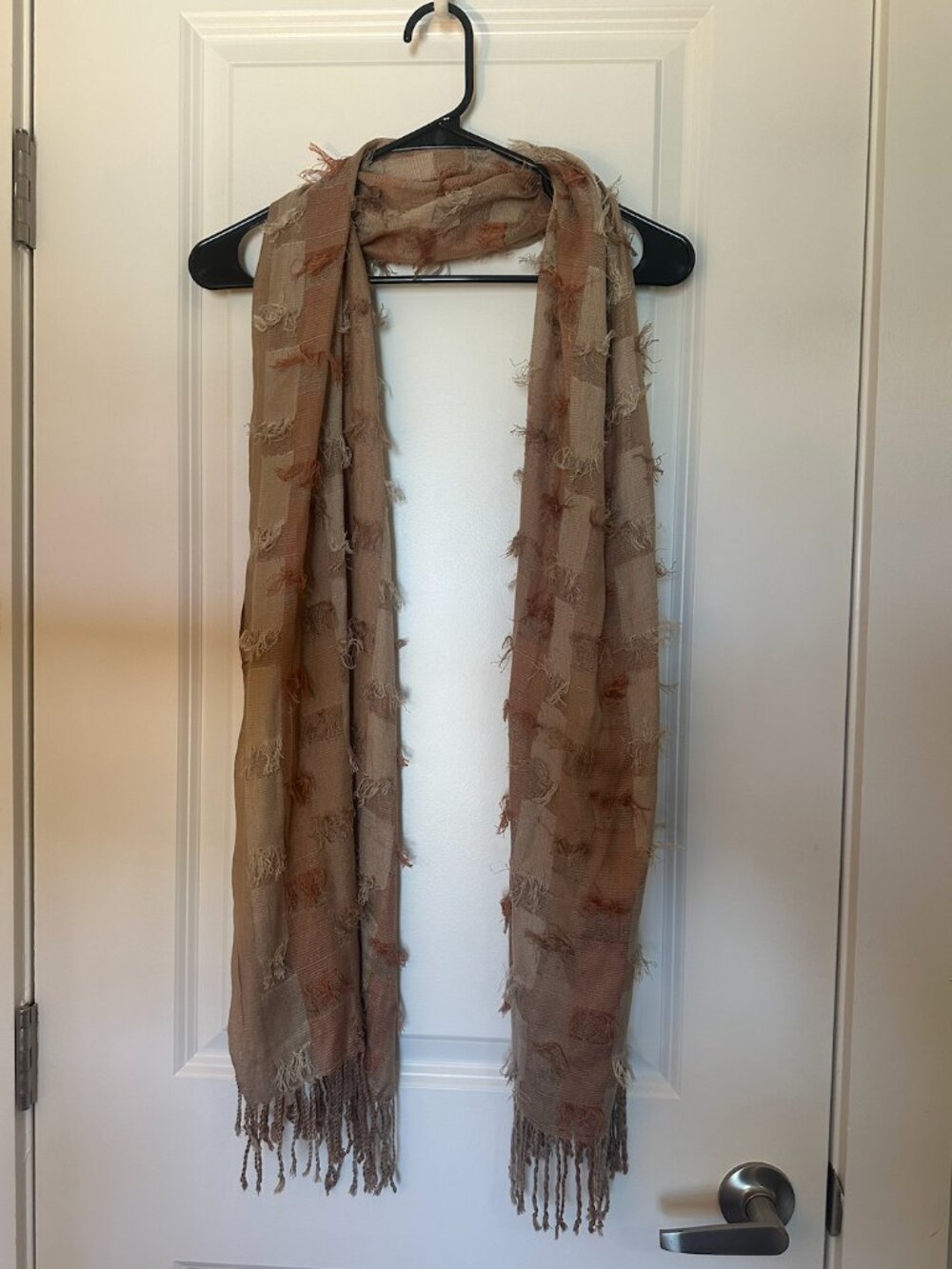 Lightweight Tan & Terracotta Textured Checkered Scarf